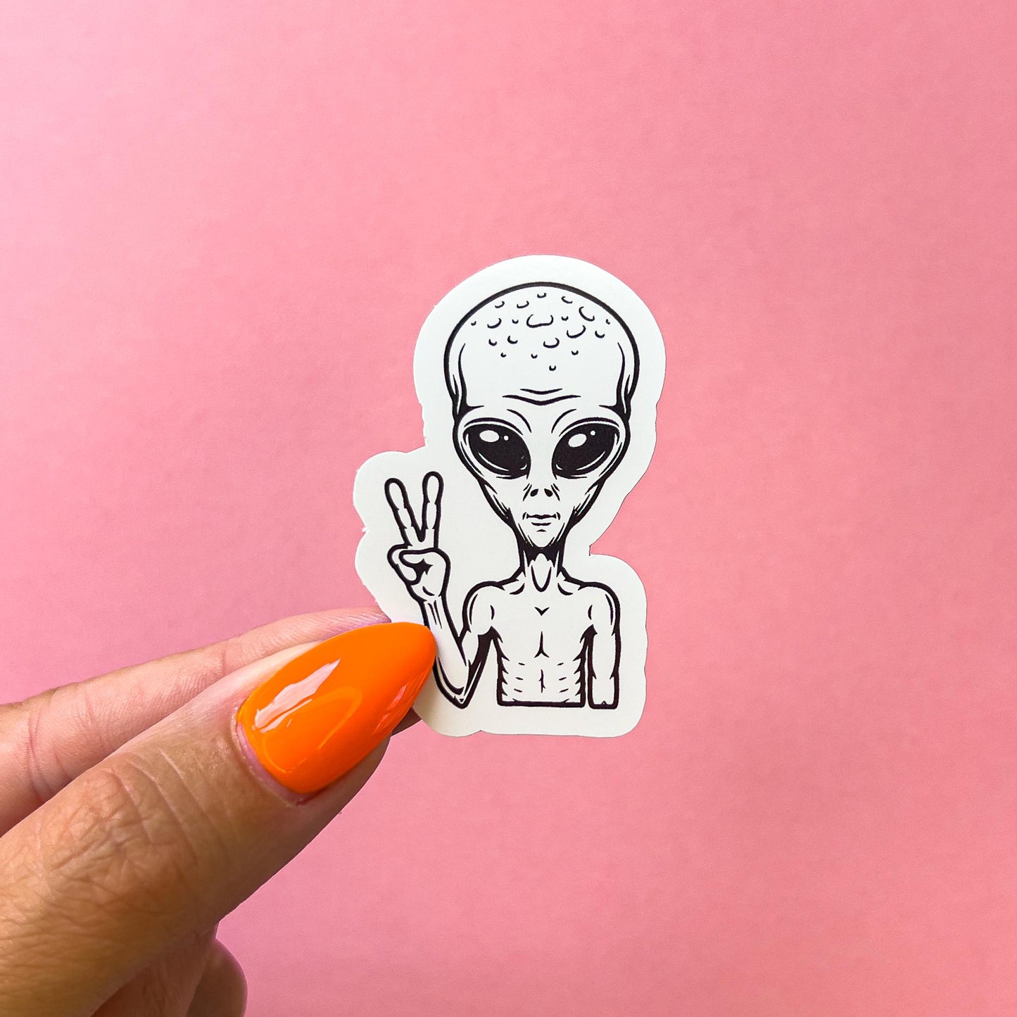 Peace Sign Alien Sticker Decal for Planners, laptops, tumblers, cars, walls, mirrors, notebooks, phones, etc. 4FNTSY