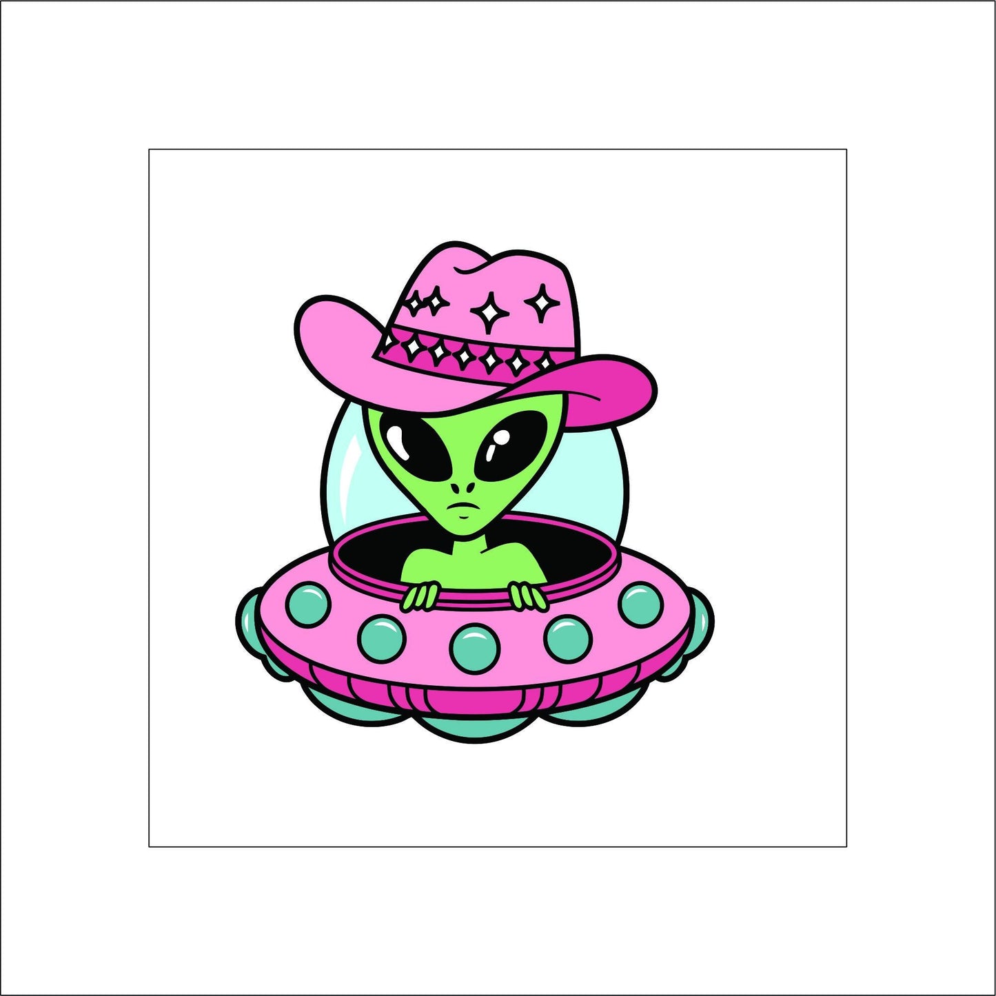 Cowgirl Alien Sticker Decal for Planners, laptops, tumblers, cars, walls, mirrors, notebooks, phones, etc. 6FNTSY