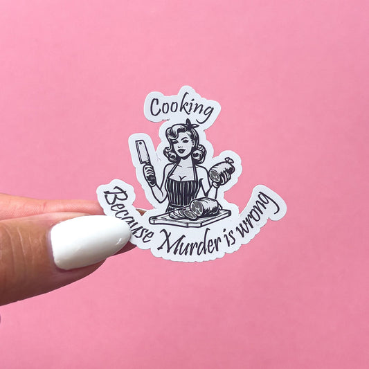 Baking Because Murder is Wrong Vintage Sticker Decal for Planners, laptops, tumblers, cars, walls, mirrors, notebooks, phones, etc. 6VNTG