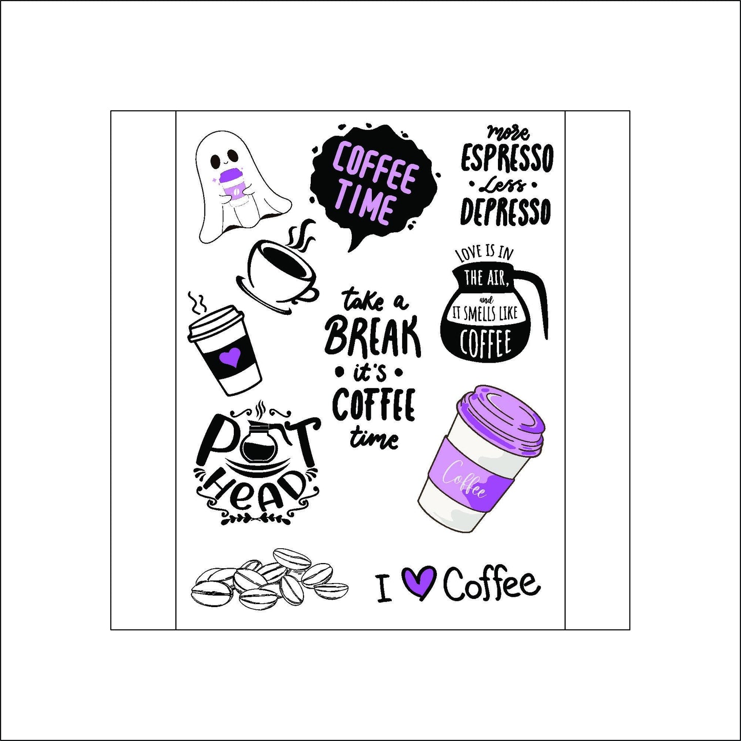 Cute Purple Coffee Stickers laptop sticker, funny sticker, laptop decal, tumbler sticker, water bottle sticker, water bottle decal 55PKG