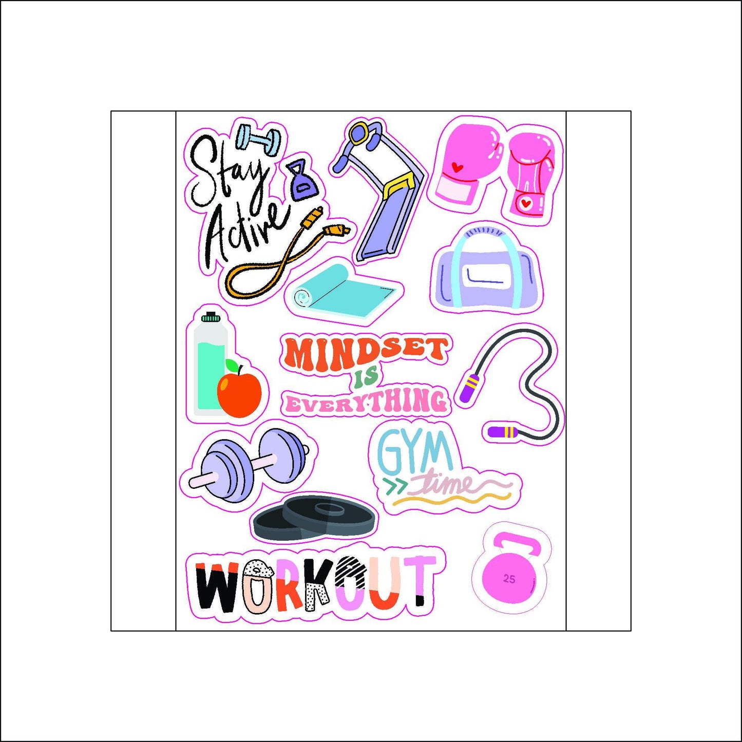 Work Out Gym laptop sticker, cute sticker, laptop decal, tumbler sticker, water bottle sticker, water bottle decal 2PKG