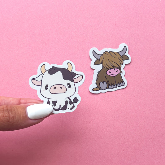 Cow and Highland Cow Sticker Decal for Planners, laptops, tumblers, cars, walls, mirrors, notebooks, phones, etc. 46ANML