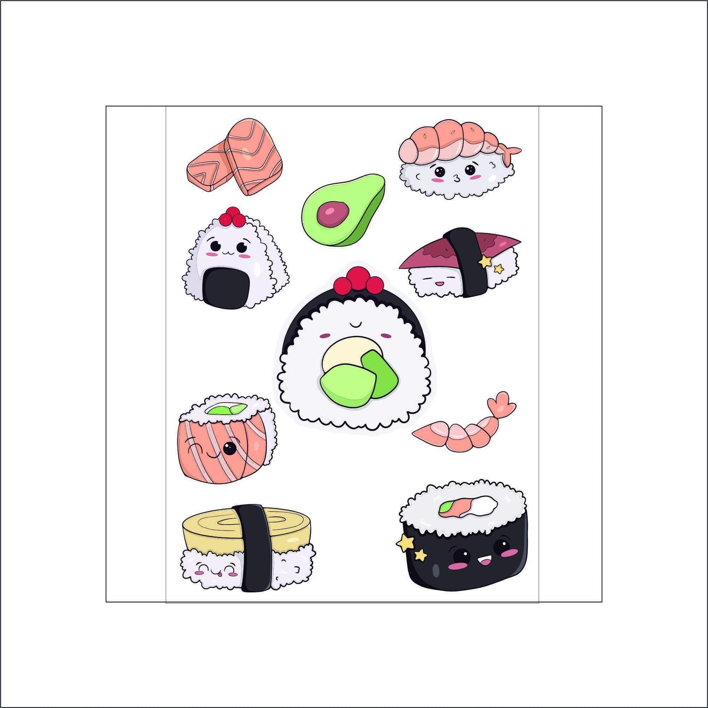 Kawaii Sushi Stickers laptop sticker, funny sticker, laptop decal, tumbler sticker, water bottle sticker, water bottle decal 27PKG