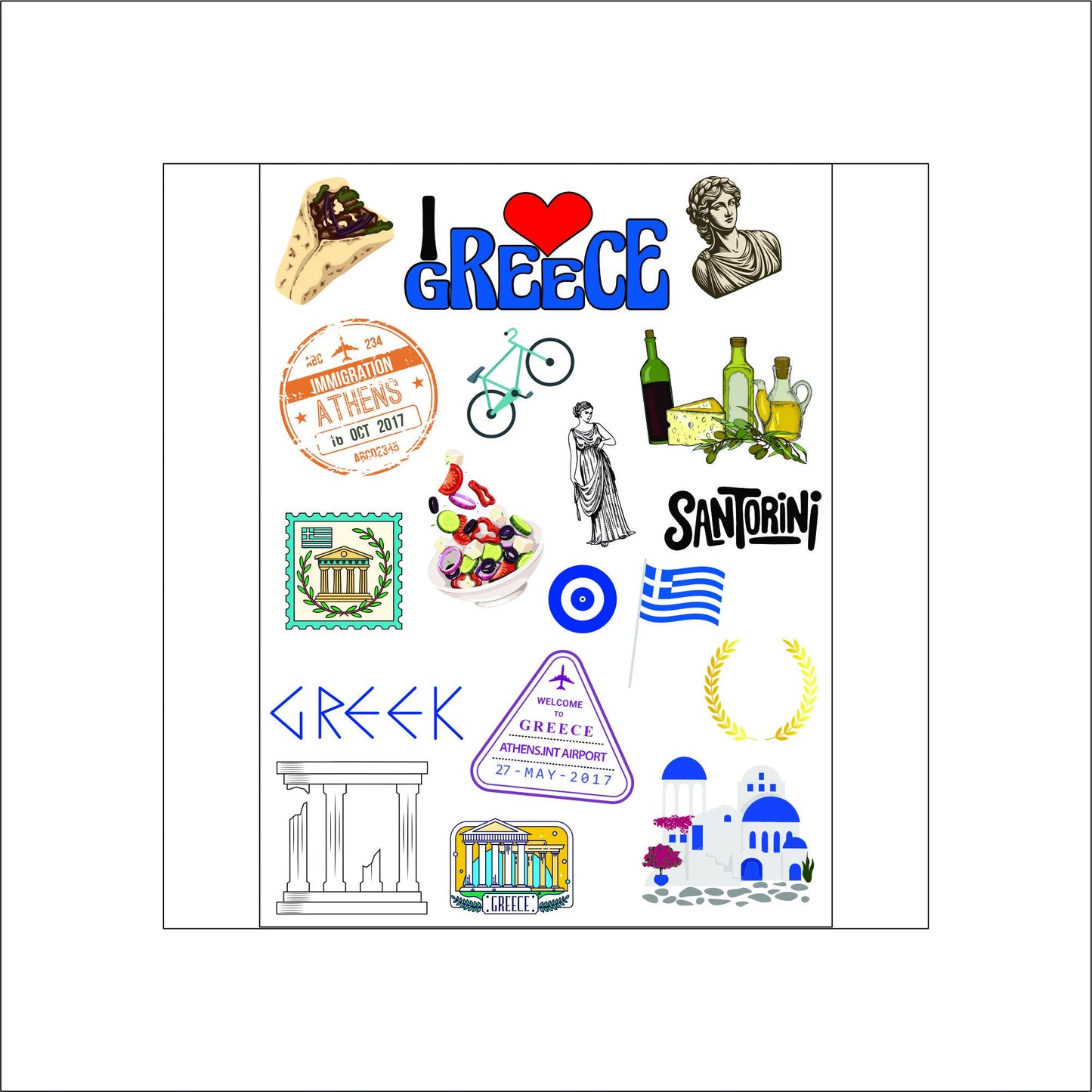 Greece Travel laptop sticker, cute sticker, laptop decal, tumbler sticker, water bottle sticker, water bottle decal 44PKG