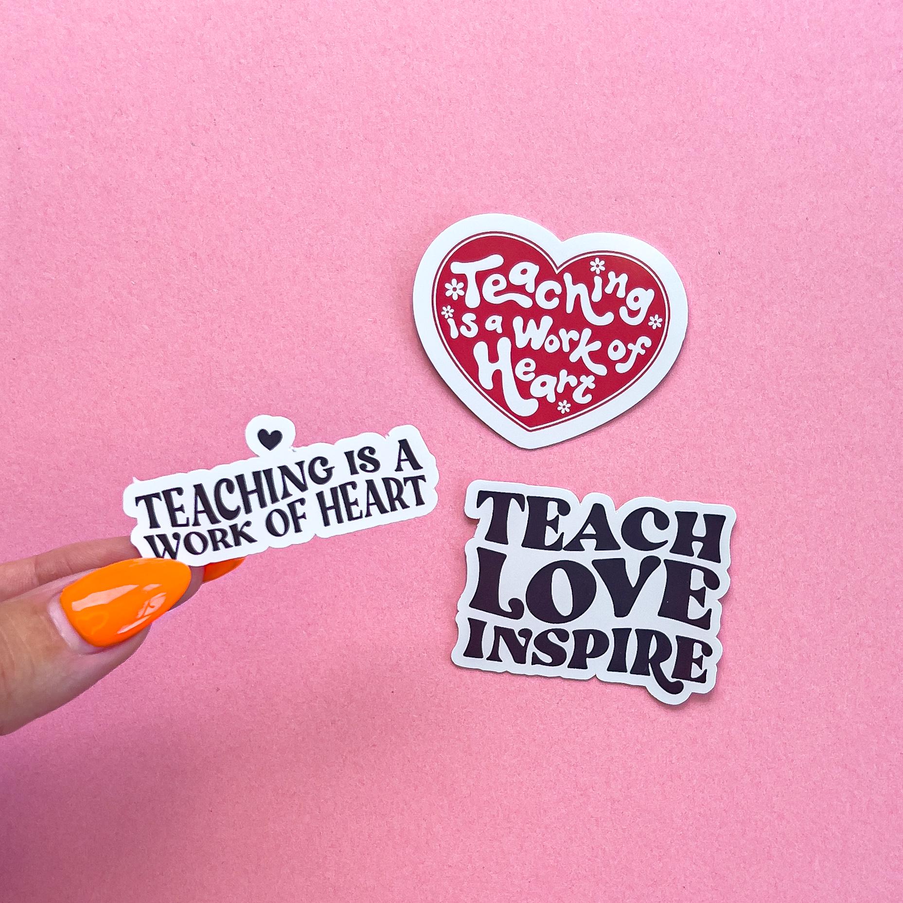 Three teacher themed vinyl decal stickers.