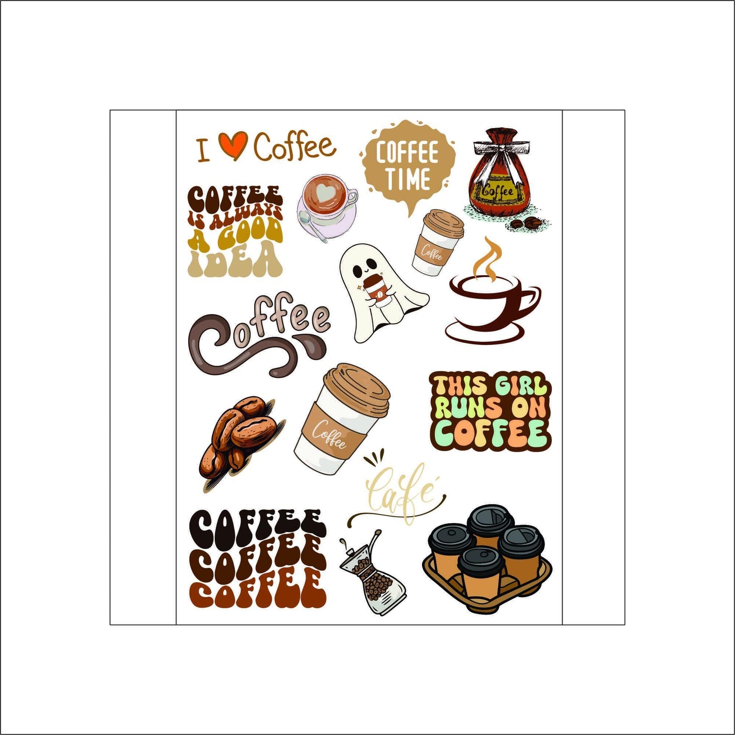 Cute Beige Coffee Stickers laptop sticker, funny sticker, laptop decal, tumbler sticker, water bottle sticker, water bottle decal 32PKG