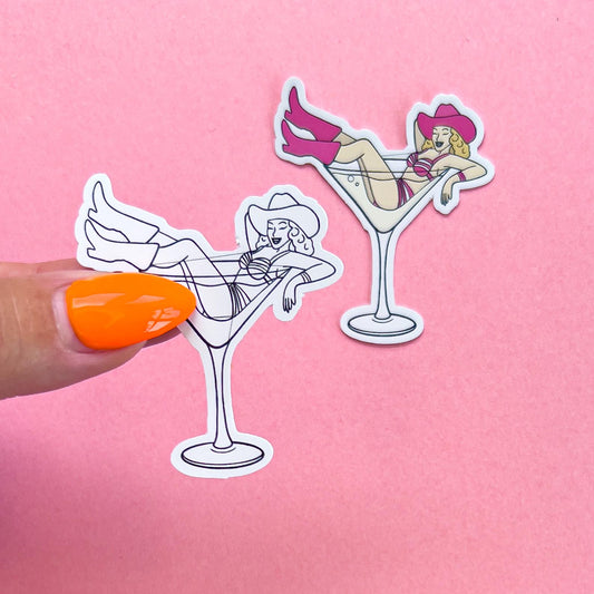 Cowgirl in a Martini Glass Sticker Decal for Planners, laptops, tumblers, cars, walls, mirrors, notebooks, phones, etc. 7CNTRY