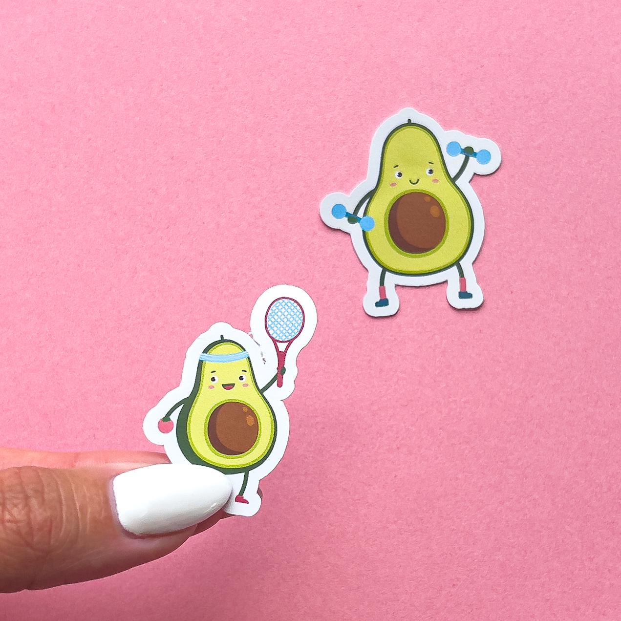 Avocado Playing Tennis and Working Out Sticker Decal for Planners, laptops, tumblers, cars, walls, mirrors, notebooks, phones, etc. 27GYM