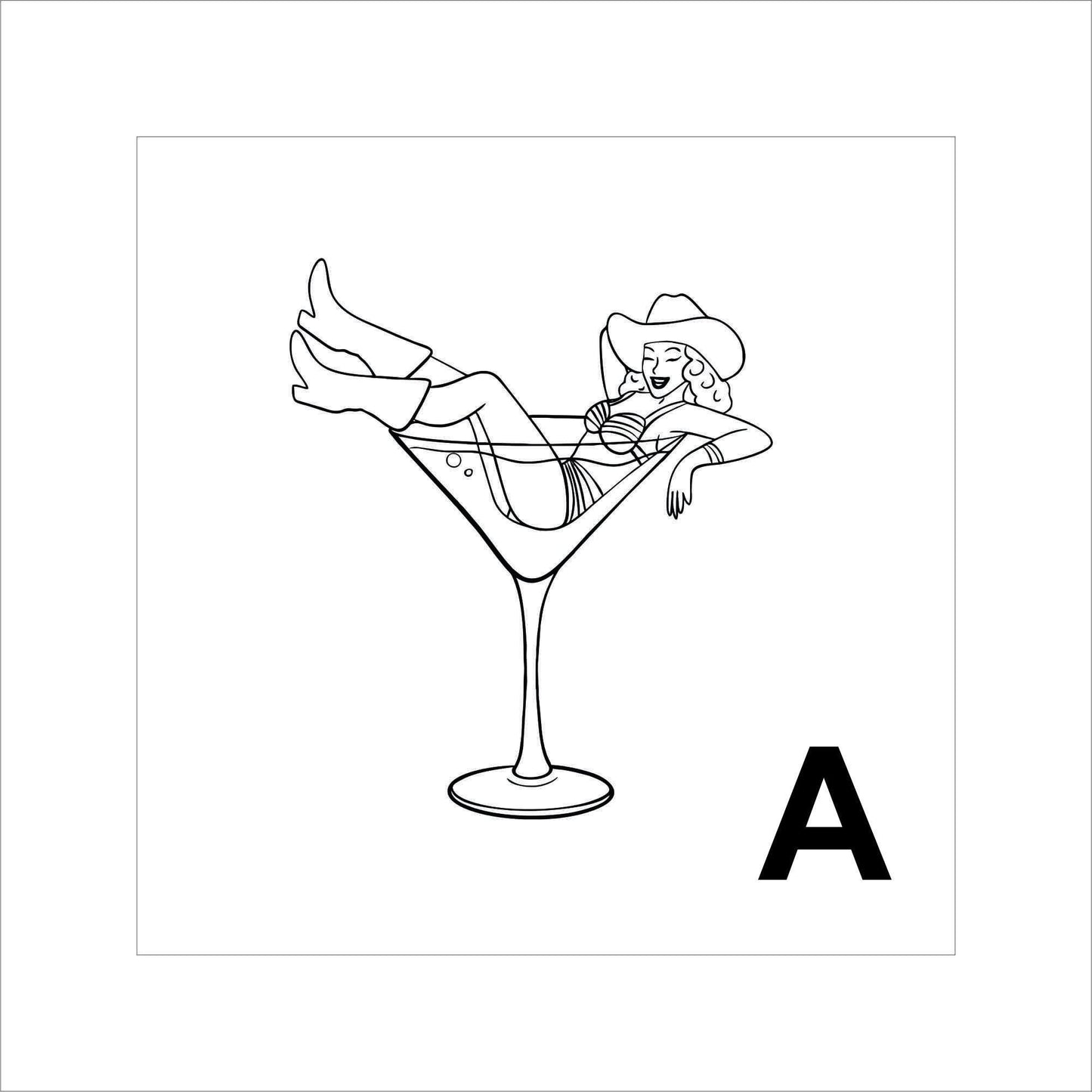 Cowgirl in a Martini Glass Sticker Decal for Planners, laptops, tumblers, cars, walls, mirrors, notebooks, phones, etc. 7CNTRY