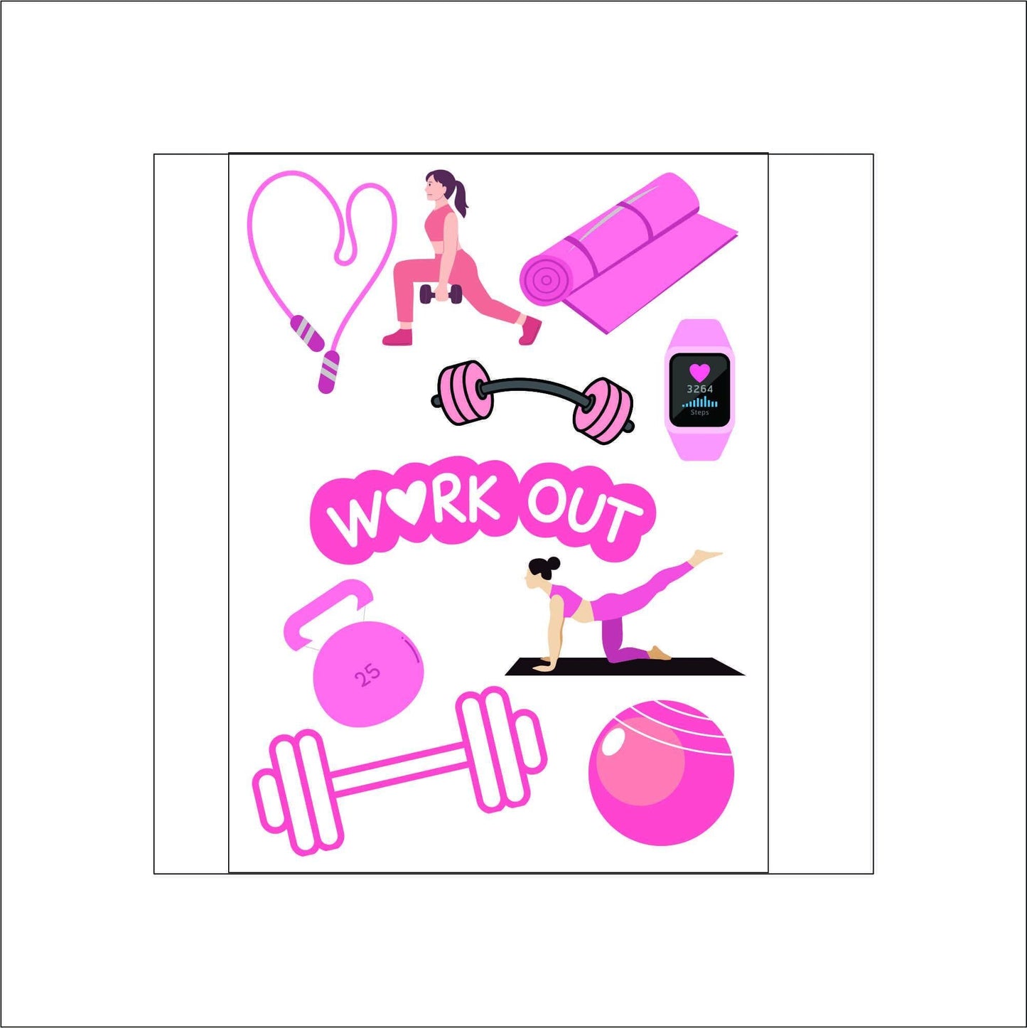Women Pink Work Out Gym laptop sticker, cute sticker, laptop decal, tumbler sticker, water bottle sticker, water bottle decal 12PKG