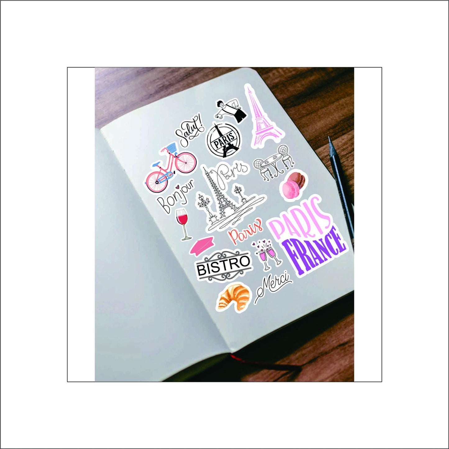 Paris Travel laptop sticker, cute sticker, laptop decal, tumbler sticker, water bottle sticker, water bottle decal 6PKG