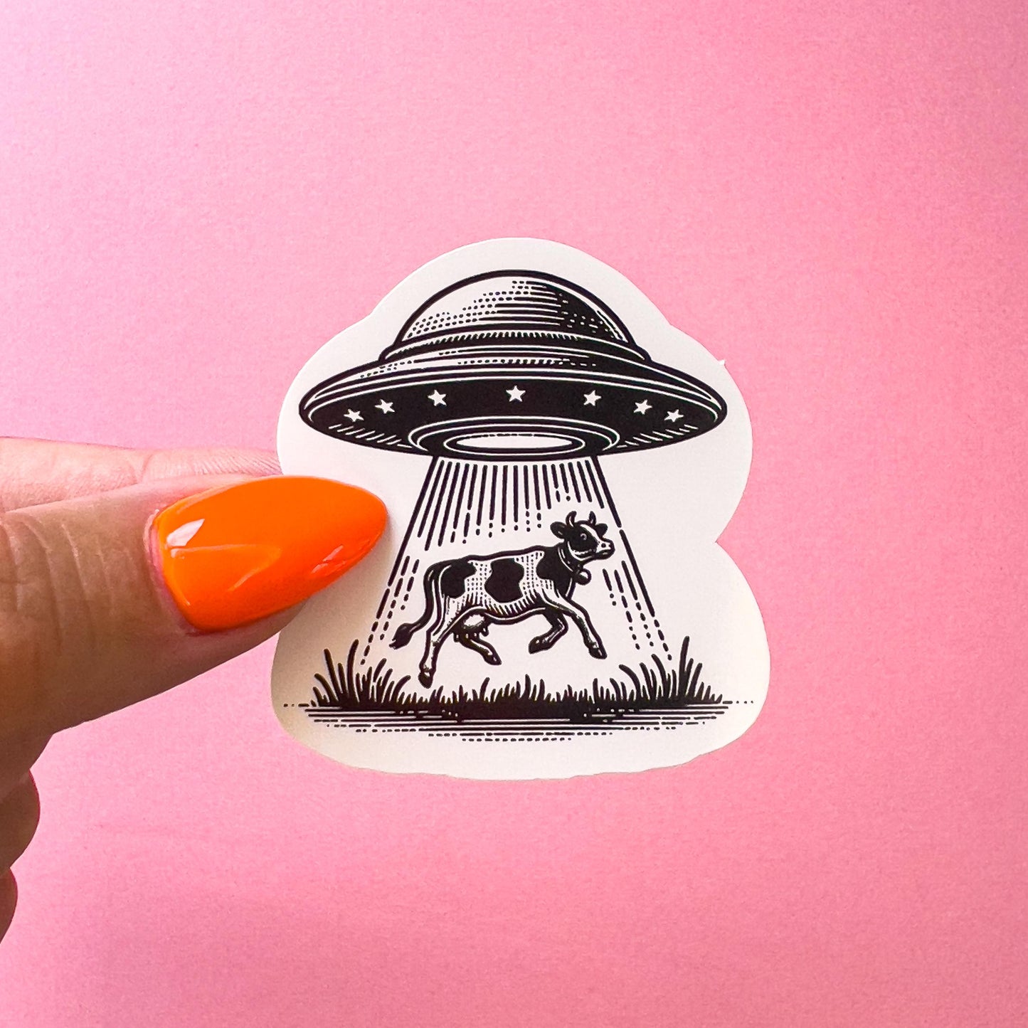 UFO Beaming up a Cow Sticker Decal for Planners, laptops, tumblers, cars, walls, mirrors, notebooks, phones, etc. 9FNTSY