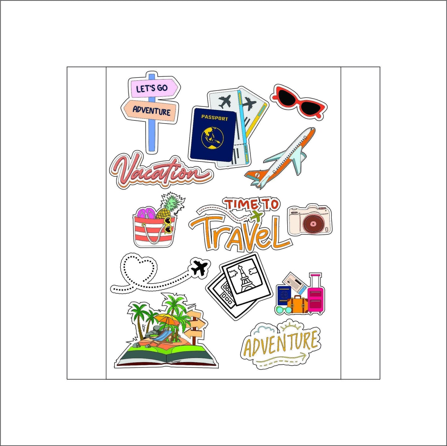 Vacation Travel laptop sticker, cute sticker, laptop decal, tumbler sticker, water bottle sticker, water bottle decal 17PKG
