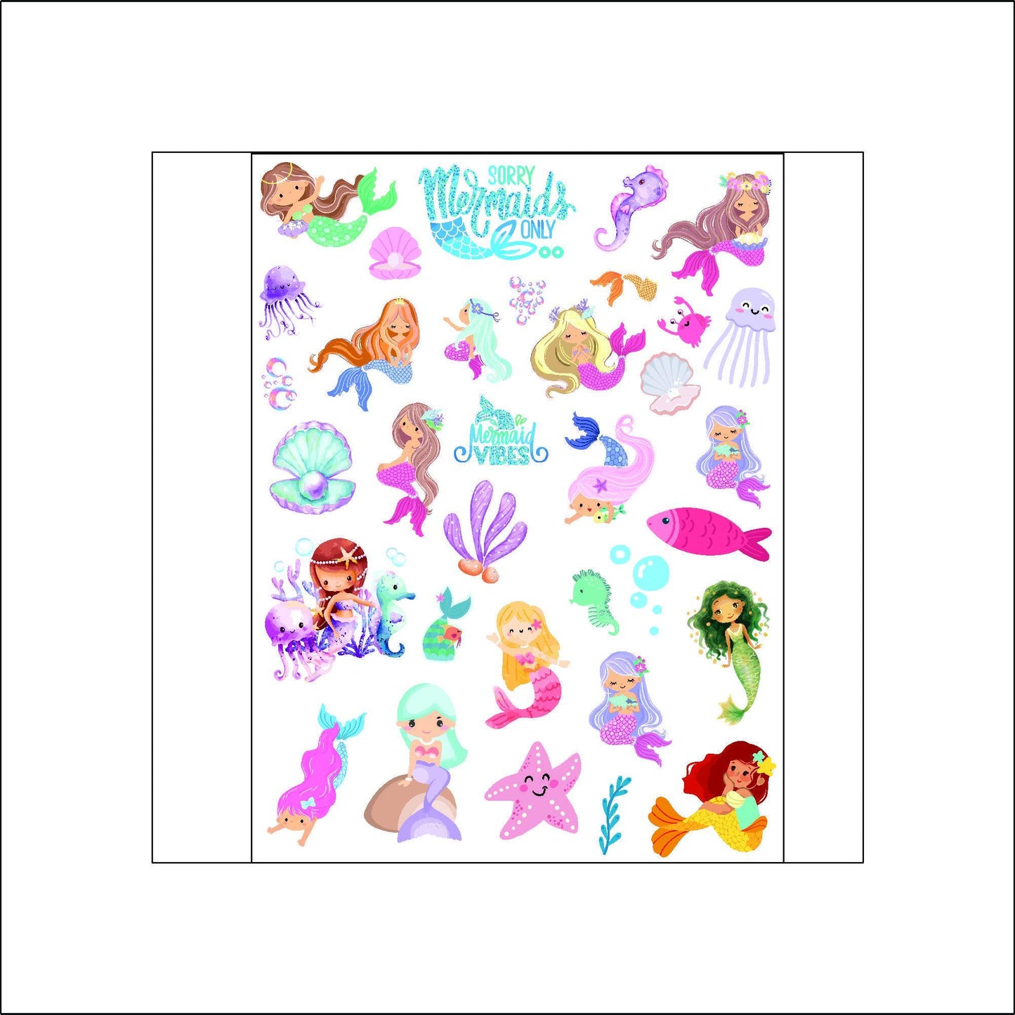 Mermaid Ocean Stickers laptop sticker, funny sticker, laptop decal, tumbler sticker, water bottle sticker, water bottle decal 50PKG
