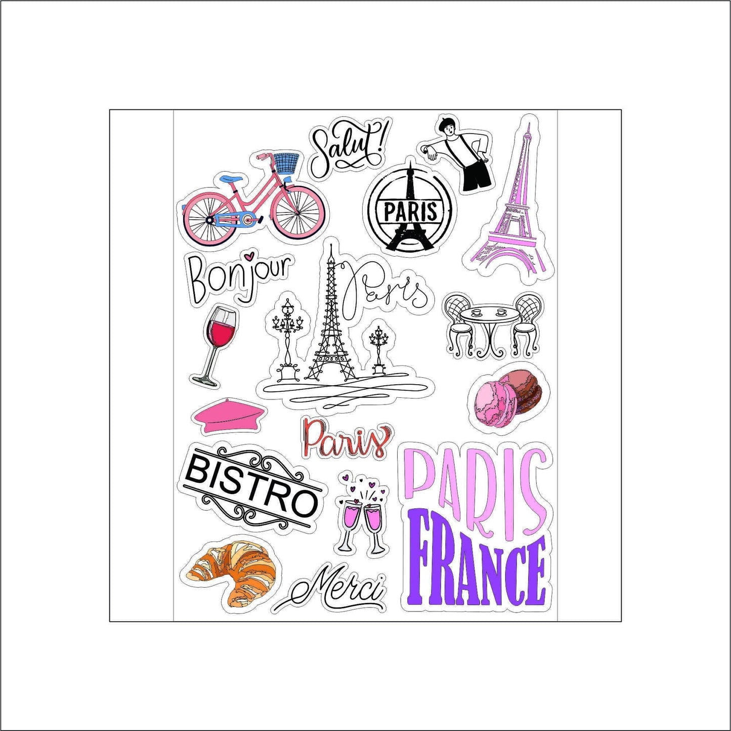 Paris Travel laptop sticker, cute sticker, laptop decal, tumbler sticker, water bottle sticker, water bottle decal 6PKG