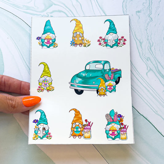 Easter Gnomes & Truck Stickers laptop sticker, funny sticker, laptop decal, tumbler sticker, water bottle sticker, water bottle decal 9PKG