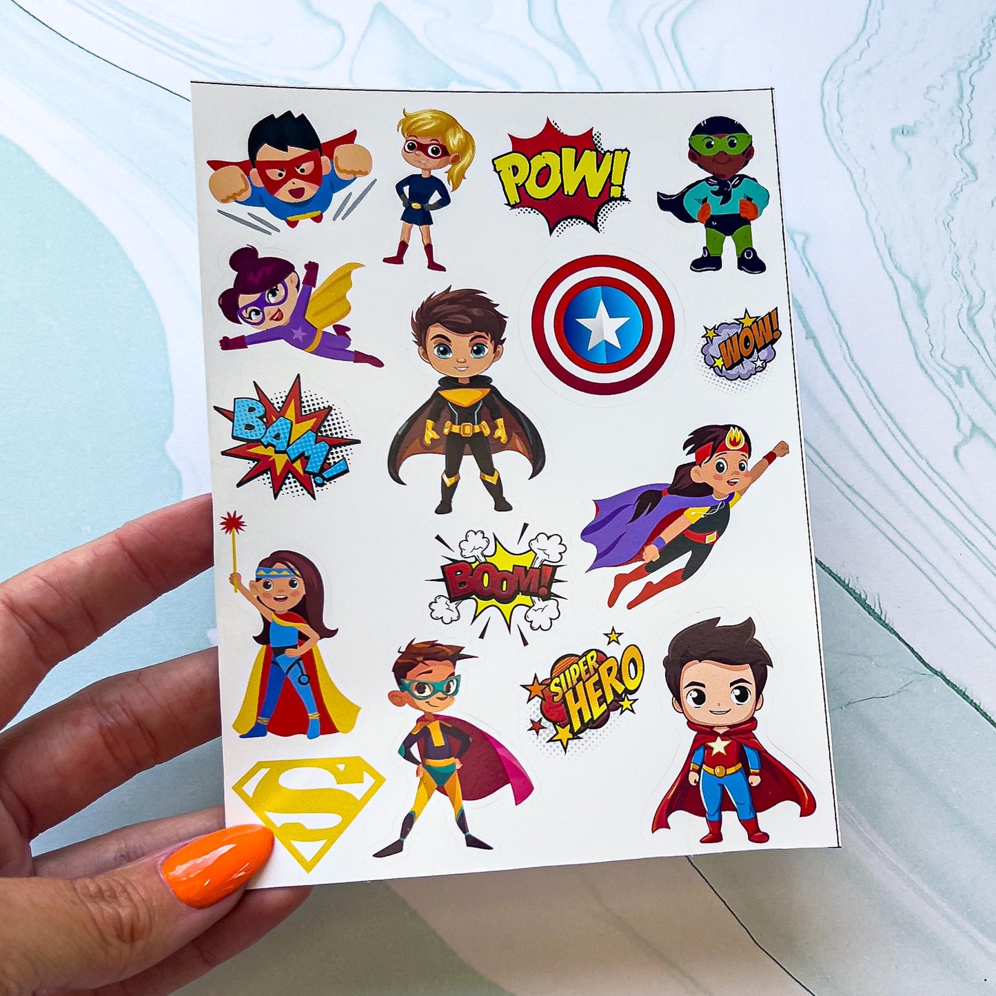 Kids Superheroes laptop sticker, cute sticker, laptop decal, tumbler sticker, water bottle sticker, water bottle decal 13PKG