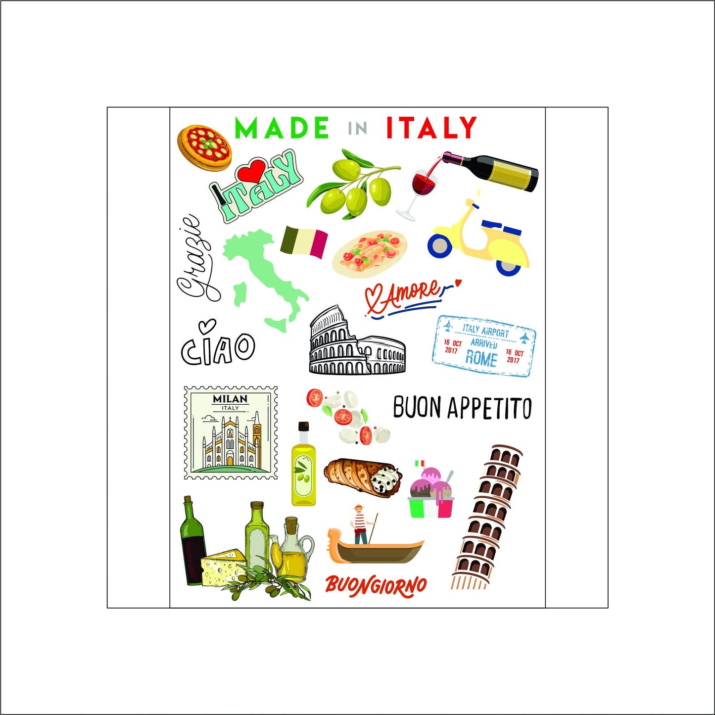 Italy Travel laptop sticker, cute sticker, laptop decal, tumbler sticker, water bottle sticker, water bottle decal 47PKG