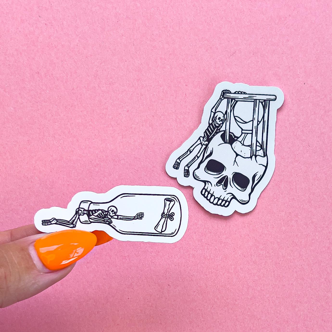 Skull and Skeleton Sticker Decal for Planners, laptops, tumblers, cars, walls, mirrors, notebooks, phones, etc. 12HLWN