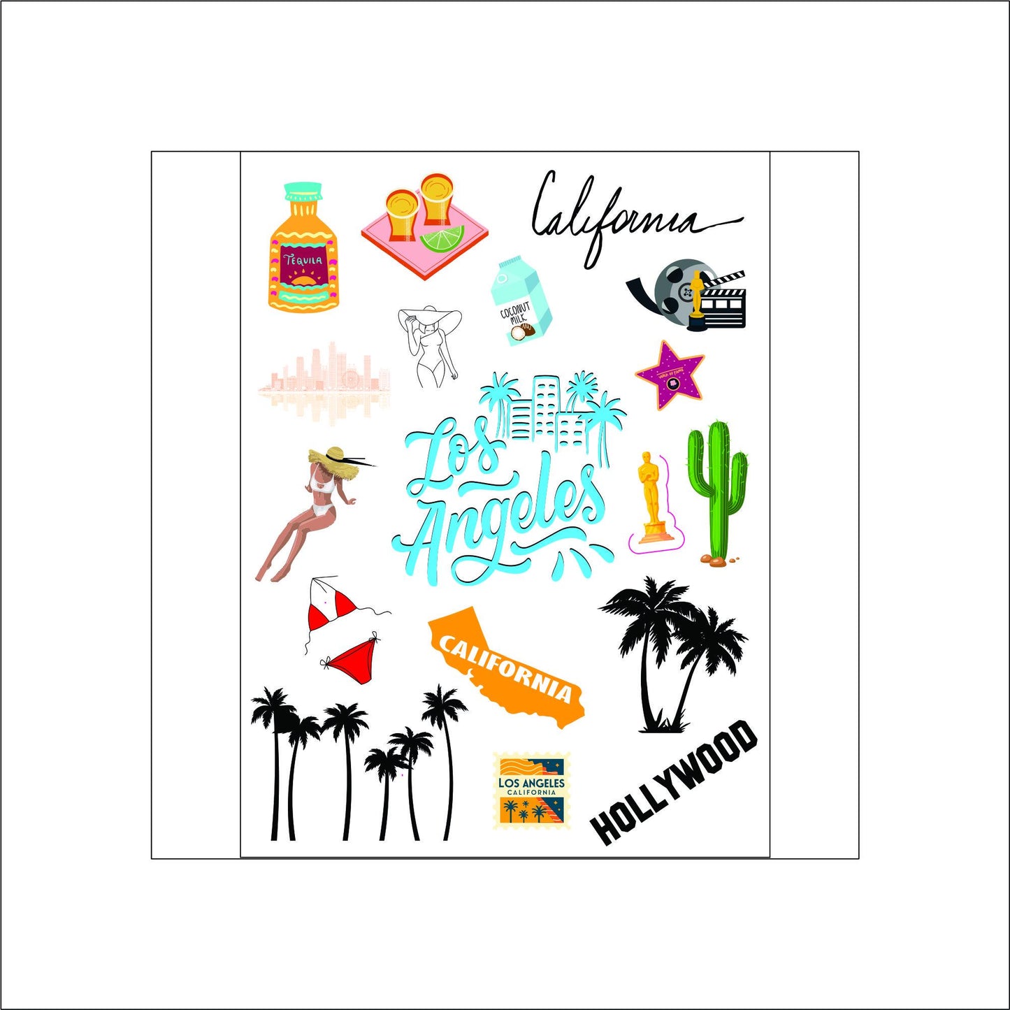 Los Angeles LA Travel laptop sticker, cute sticker, laptop decal, tumbler sticker, water bottle sticker, water bottle decal 57PKG