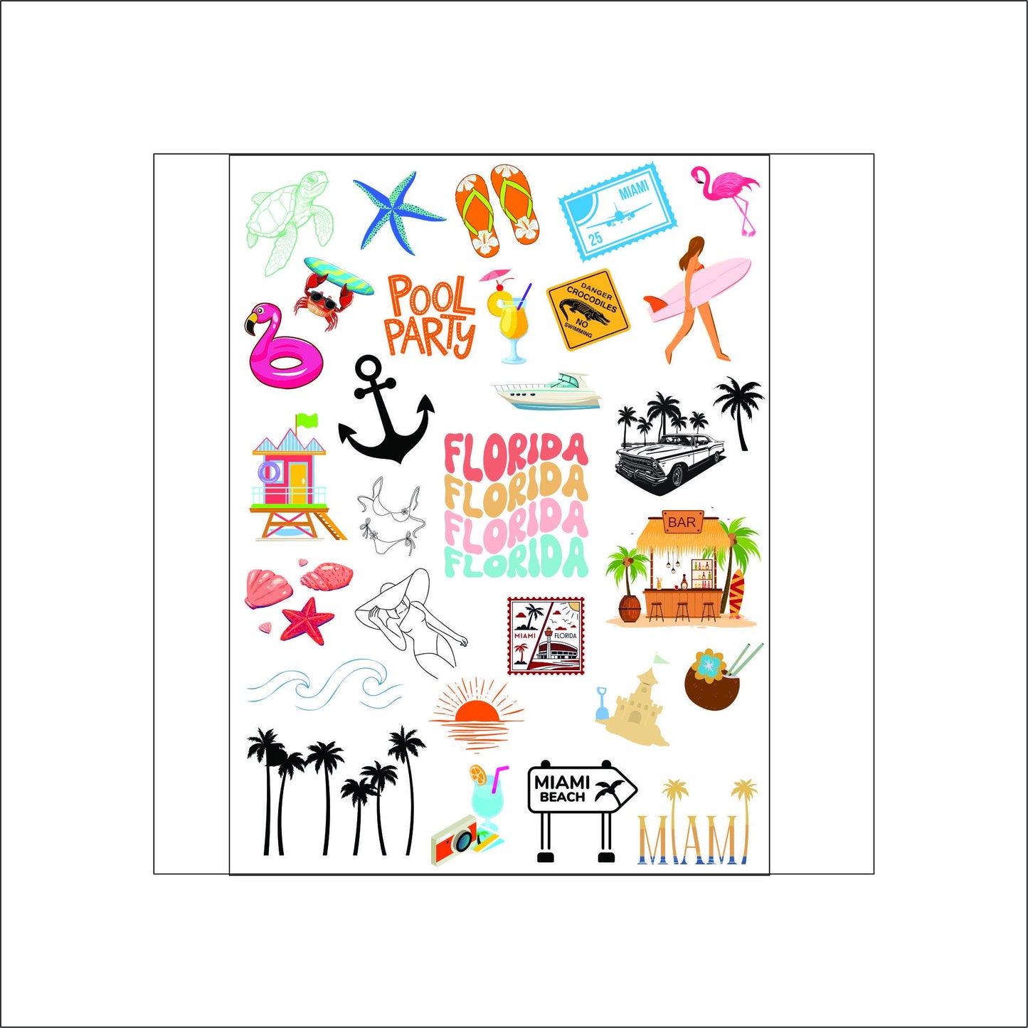 Florida Travel laptop sticker, cute sticker, laptop decal, tumbler sticker, water bottle sticker, water bottle decal 43PKG