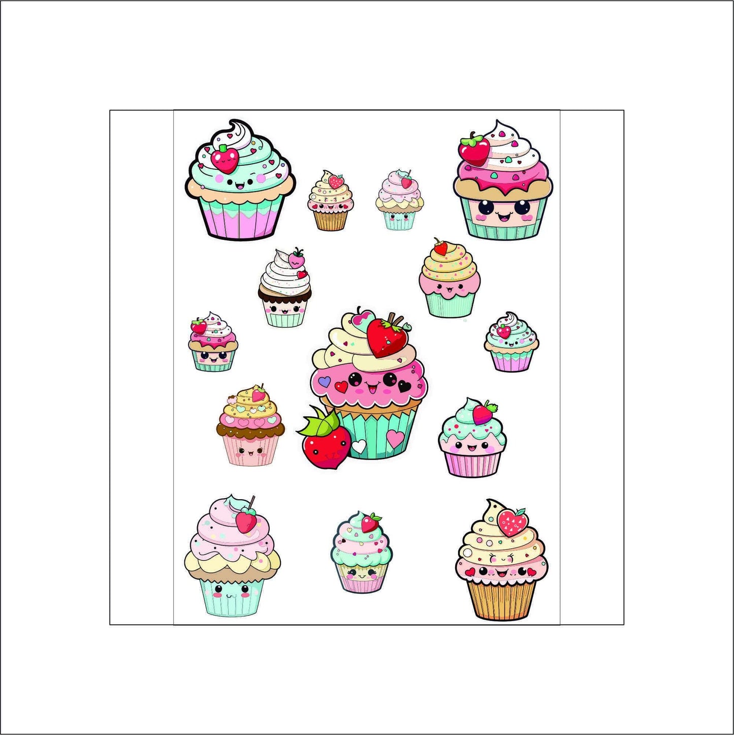 Kawaii Cupcake Stickers laptop sticker, funny sticker, laptop decal, tumbler sticker, water bottle sticker, water bottle decal 26PKG