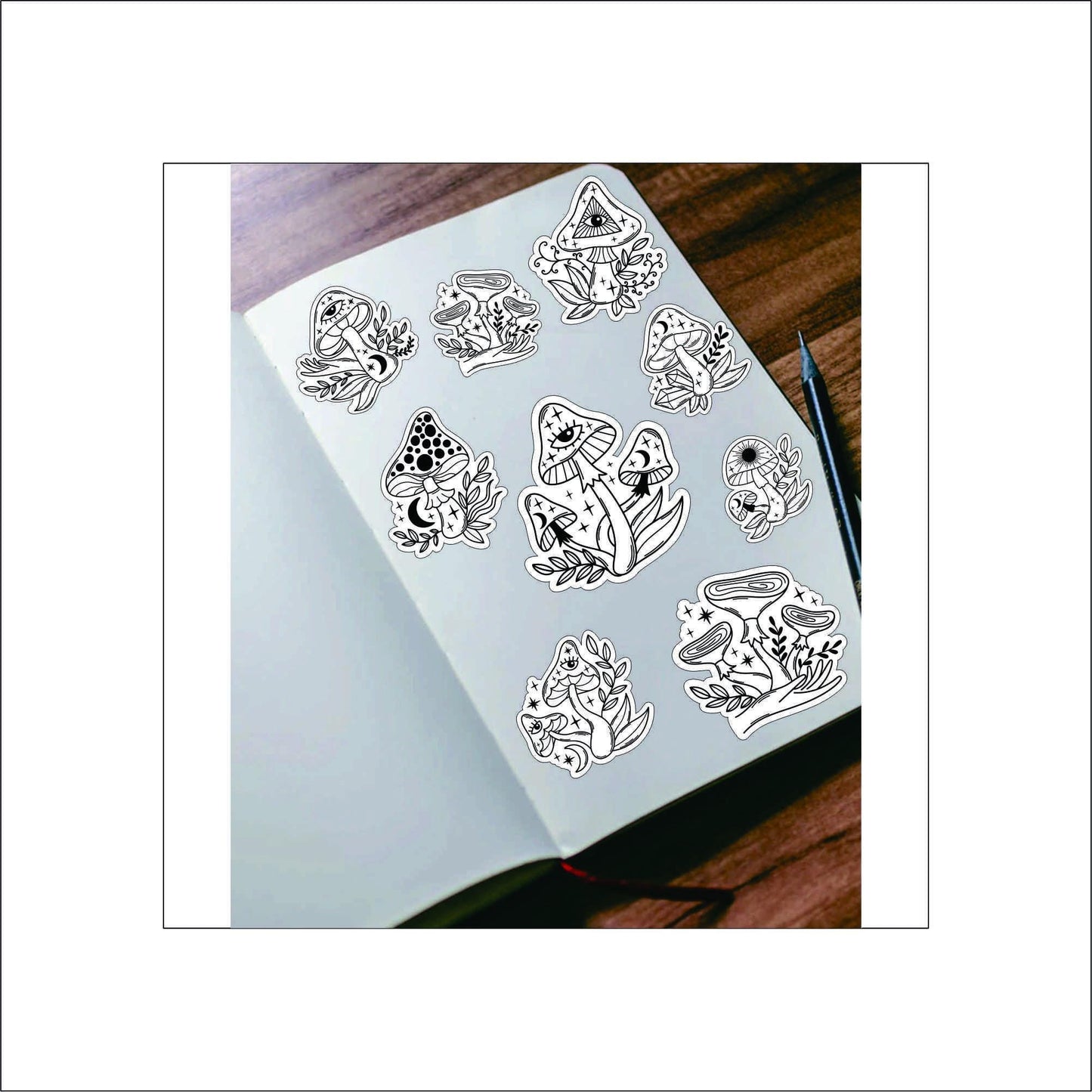 Boho Mystic Mushrooms laptop sticker, funny sticker, laptop decal, tumbler sticker, water bottle sticker, water bottle decal 4PKG