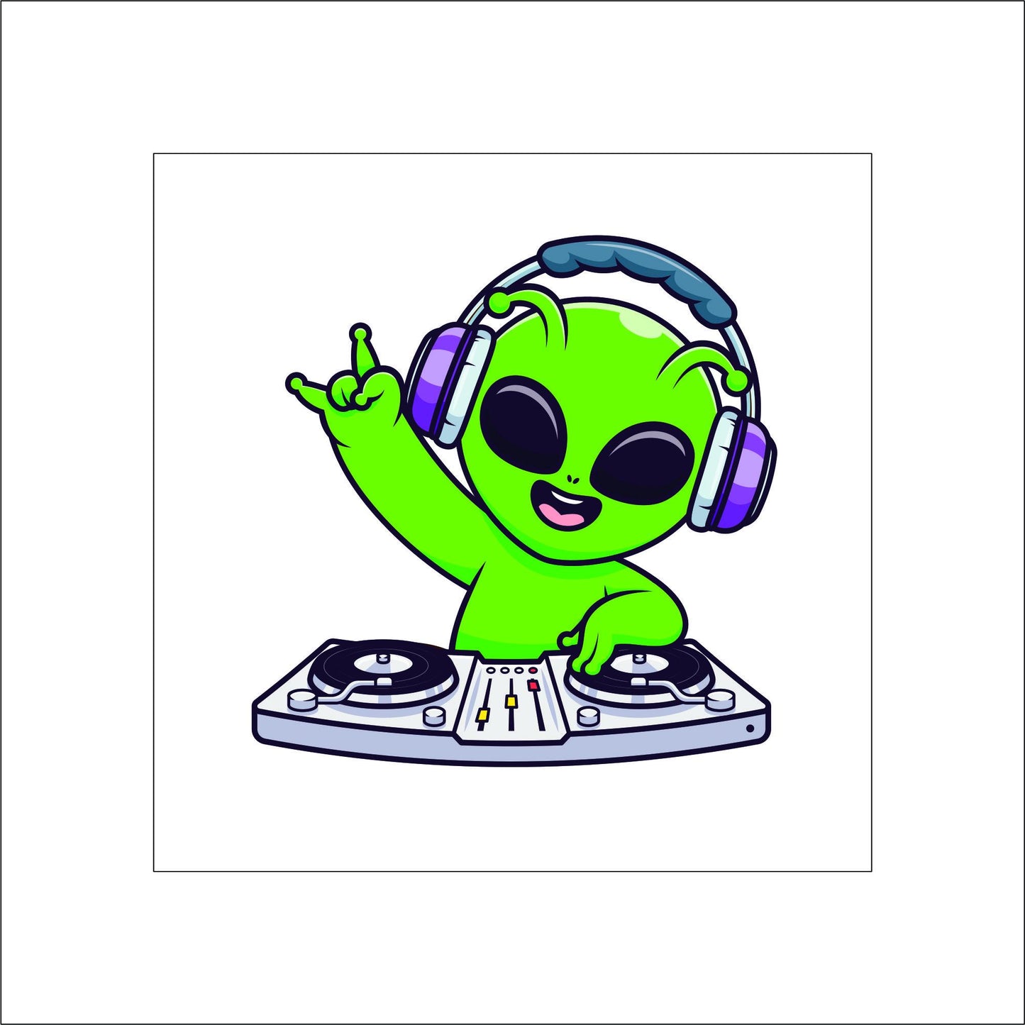 Alien Disc Jockey Sticker Decal for Planners, laptops, tumblers, cars, walls, mirrors, notebooks, phones, etc. 8FNTSY