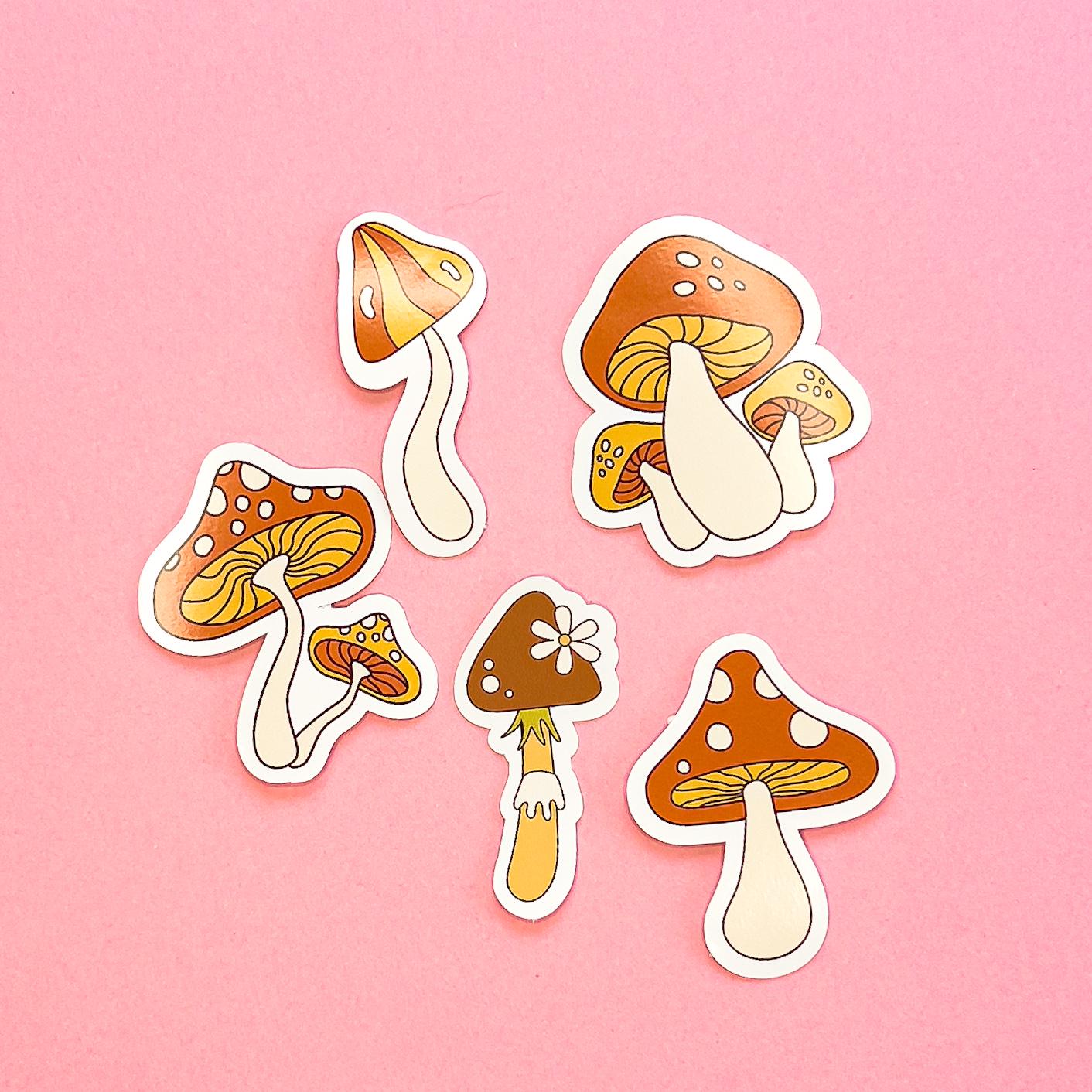 Cute Orange Mushrooms Sticker Decal for Planners, laptops, tumblers, cars, walls, mirrors, notebooks, phones, etc. 4PLNT
