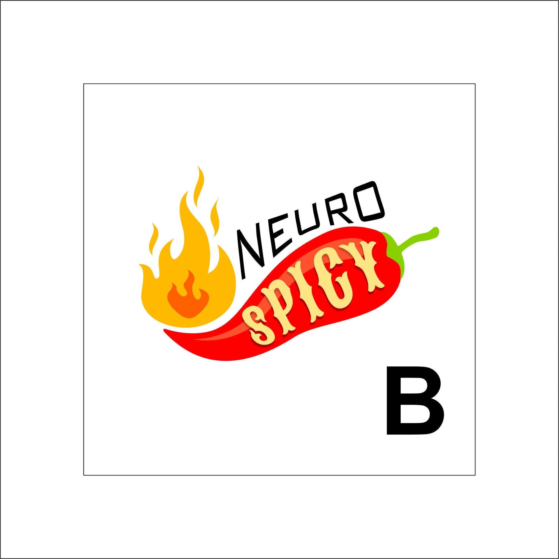 A vinyl decal sticker of a red chili pepper with the word 'NEURO' above it in stylized text and 'SPICY' on the pepper. An orange and yellow flame is to the left of the word 'NEURO'.