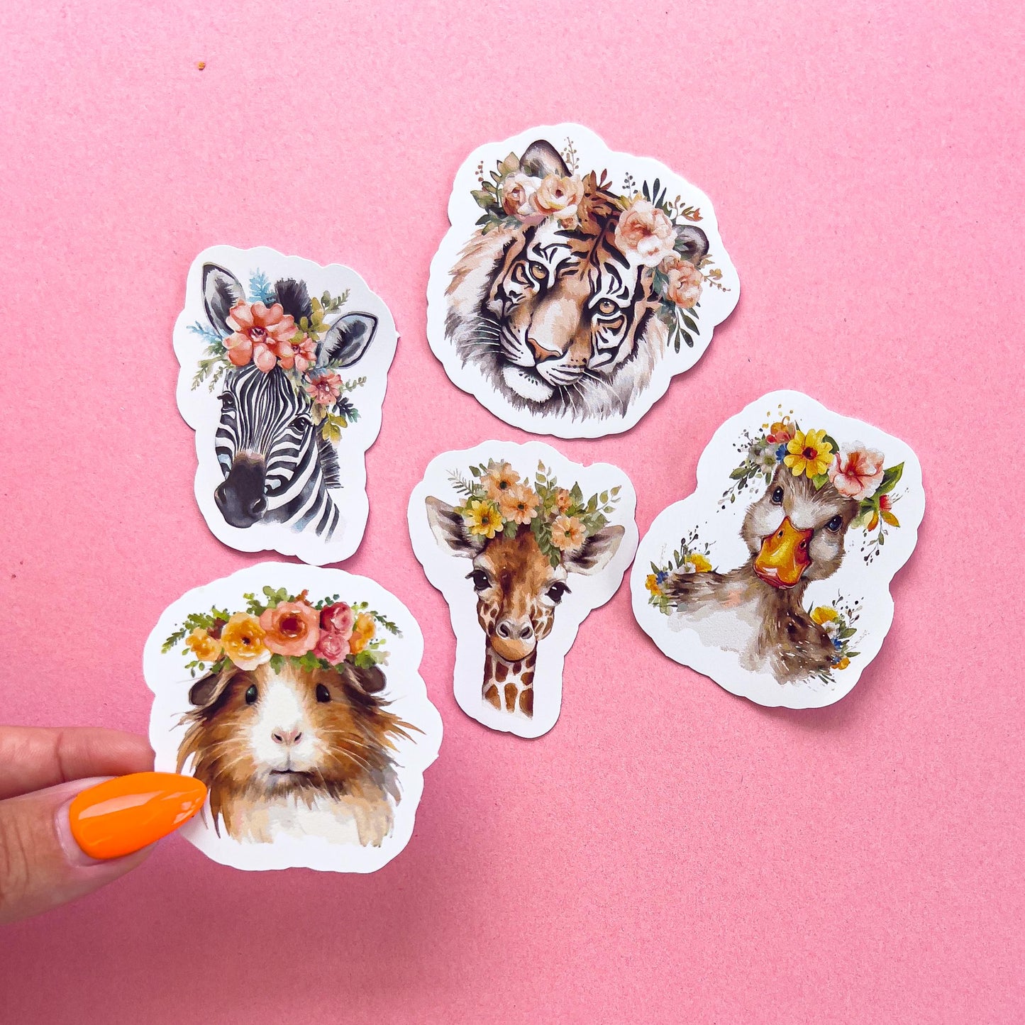 Animals with Floral Crowns Sticker Decal for Planners, laptops, tumblers, cars, walls, mirrors, notebooks, phones, etc. 41ANML