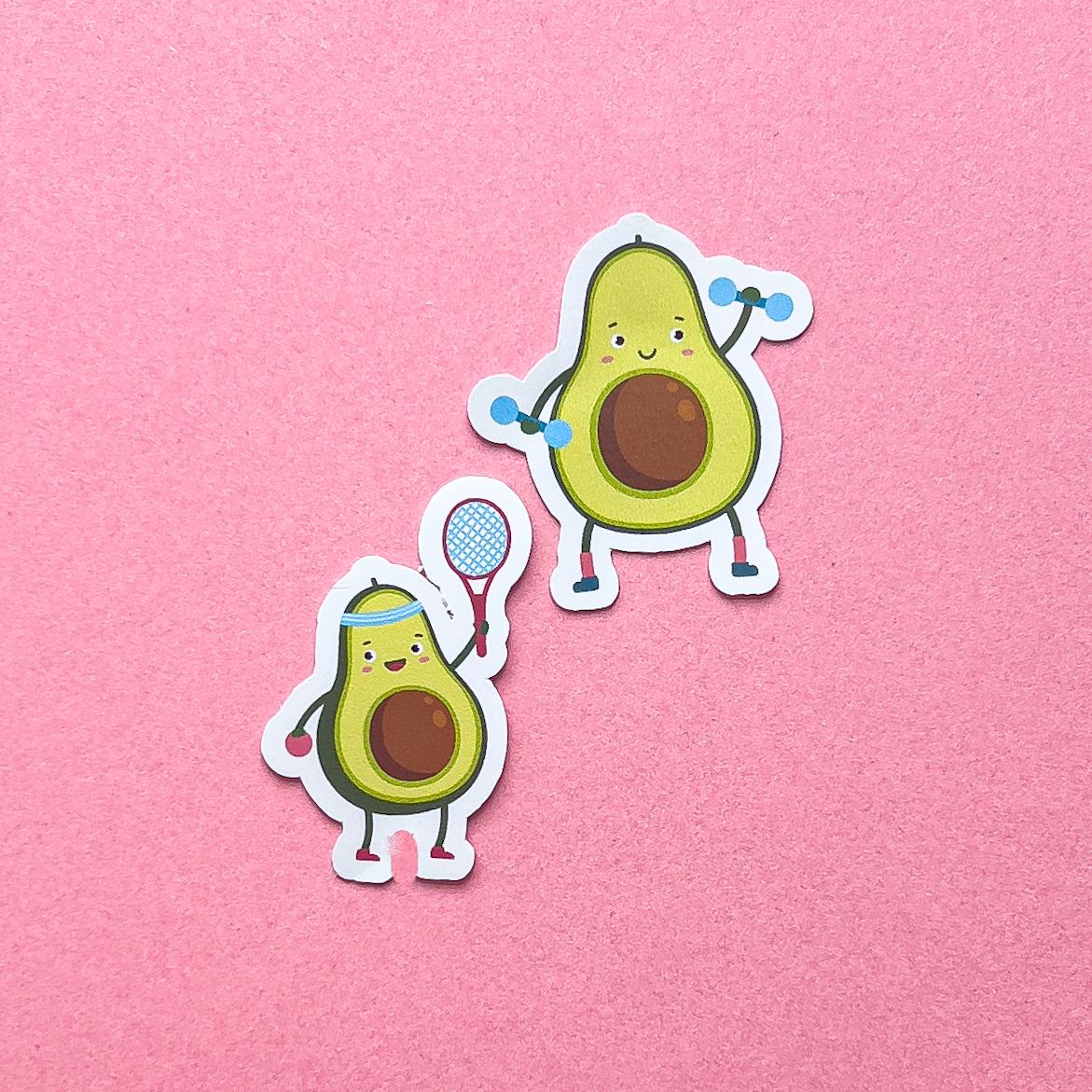 Avocado Playing Tennis and Working Out Sticker Decal for Planners, laptops, tumblers, cars, walls, mirrors, notebooks, phones, etc. 27GYM