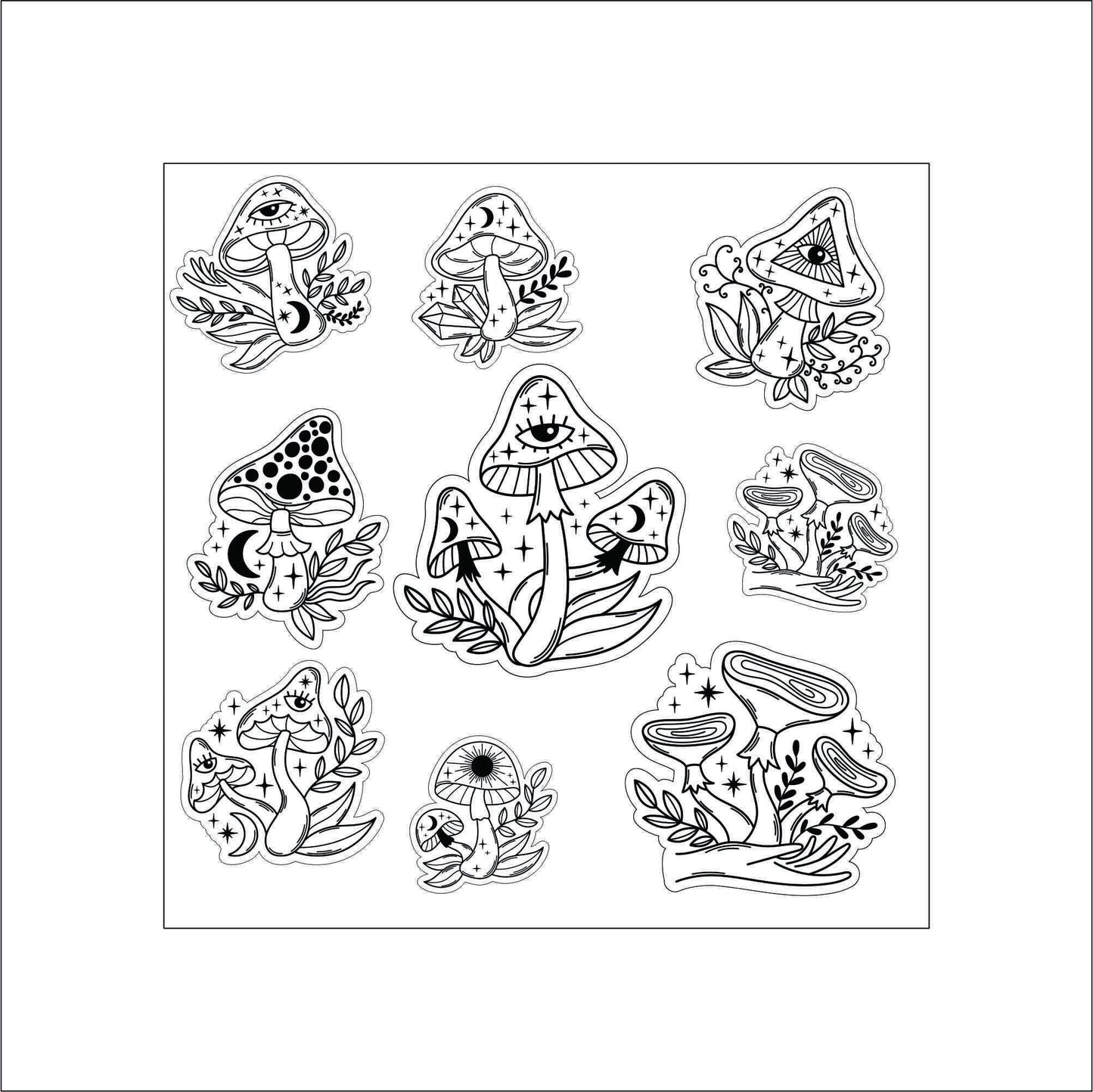 Boho Mystic Mushrooms laptop sticker, funny sticker, laptop decal, tumbler sticker, water bottle sticker, water bottle decal 4PKG