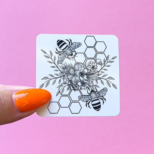 Bee and Honeycomb Sticker Decal for Planners, laptops, tumblers, cars, walls, mirrors, notebooks, phones, etc. 6ANML