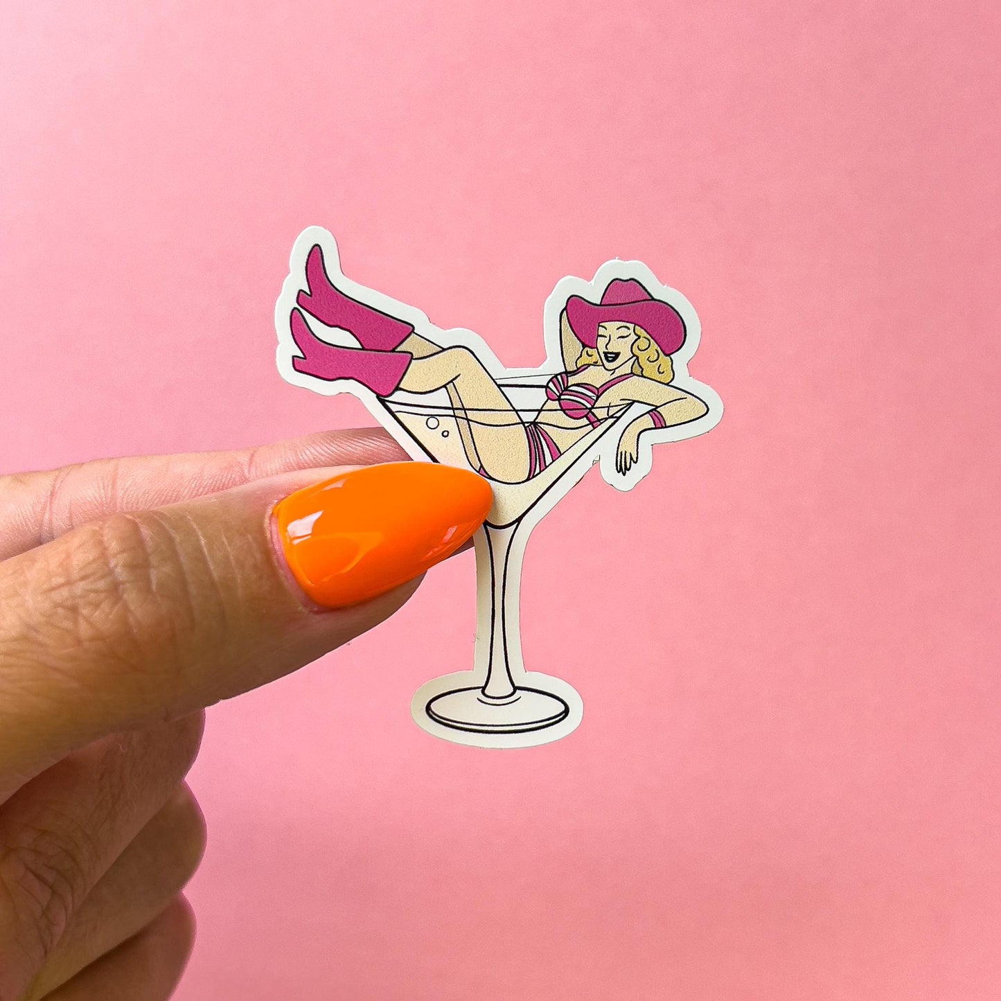Cowgirl in a Martini Glass Sticker Decal for Planners, laptops, tumblers, cars, walls, mirrors, notebooks, phones, etc. 7CNTRY
