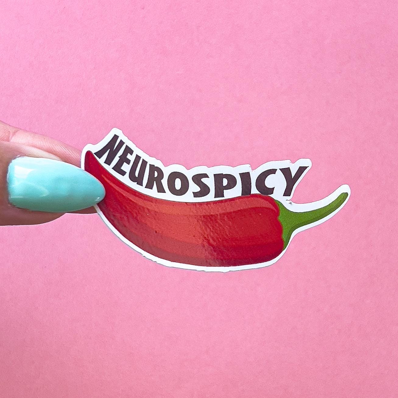 A vinyl decal sticker of a red chili pepper with the word 'NEUROSPICY' above it in stylized text.